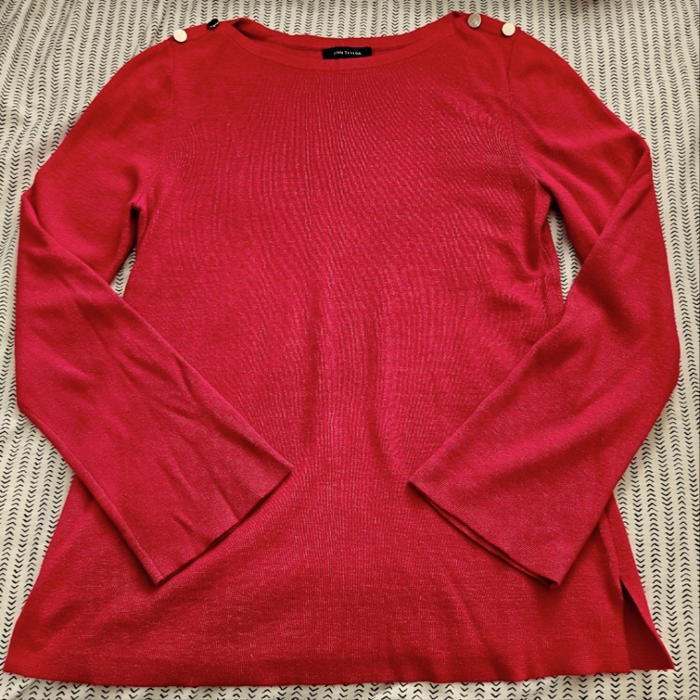 NWOT Ann Taylor Shoulder Button Boatneck Sweater in Red